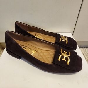Sam Edelman "Emina" Brown Suede Gold Logo Ballet Flats Size 8/38.5 Ret.$140